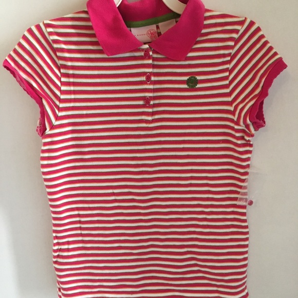 Pink/Green Striped Polo Type Shirt - Picture 1 of 4
